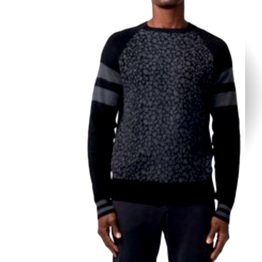 The Good Man Brand‎ Trim Fit Jacquard Animal Print Merino Wool Sweater Black XL
